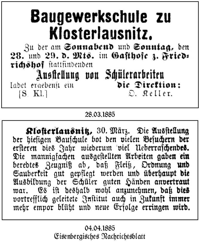 1885-03-28 Kl Ausstellung Baugewerbeschule